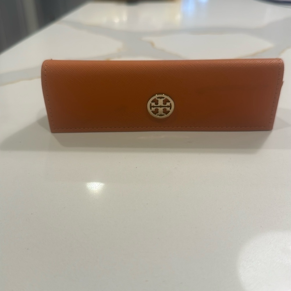 TORY BURCH ORANGE TEXTURED BURNT SLIM READING EYEGLASSES CASE